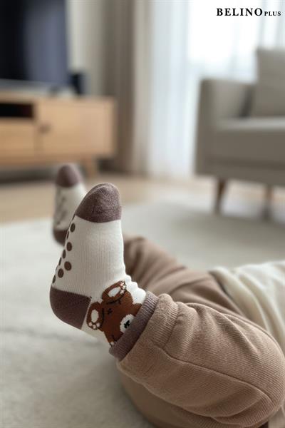 Taban Altı Kaydırmaz Erkek Bebek Çorabı 3 Lü Kutuda