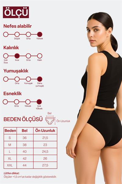 Kadın Slip Bambu Siyah Renk 6 Lı Paket Briefs