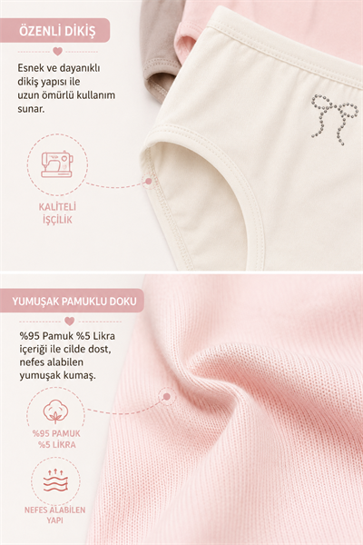 Kız Çocuk 6 Lı Slip Külot Penye Likralı Taş Baskılı