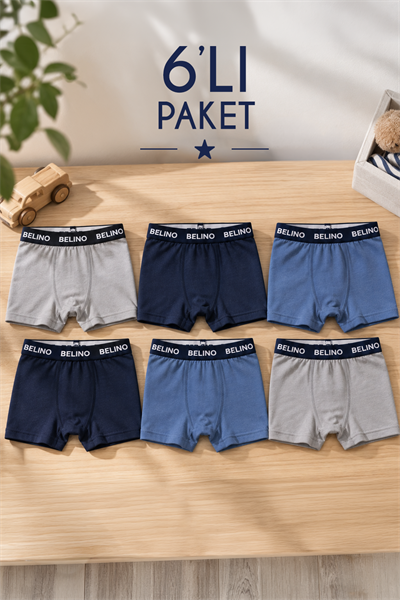 Düz Penye Likralı Erkek Çocuk Boxer 6 Lı Paket
