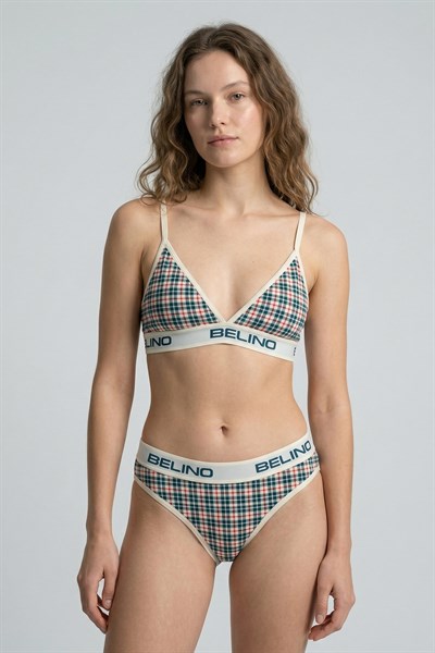 Desenli Kadın Slip Külot ve destekleyici pedli bralet takım- Plaid Timeless
