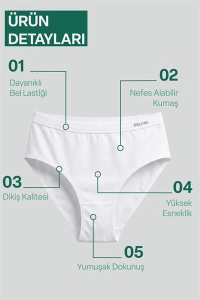Kadın Slip Bambu Beyaz Renk 6 Lı Paket Briefs