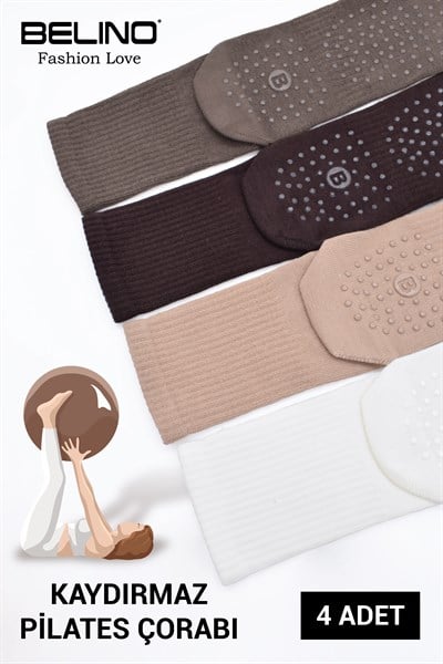 Kadınlar İçin Taban Altı Kaydırmaz Hamile, Dans ve Pilates çorabı 4 Lü Paket