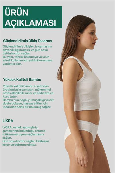 Kadın Slip Bambu Beyaz Renk 6 Lı Paket Briefs