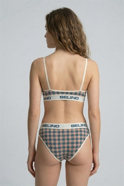 Desenli Kadın Slip Külot ve destekleyici pedli bralet takım- Plaid Timeless
