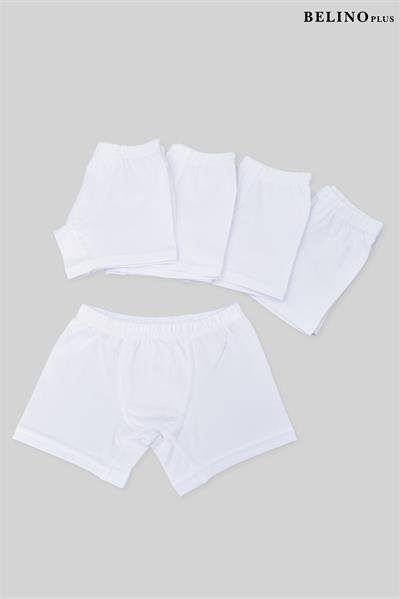 Penye Likralı 5 Paket Beyaz Düz Renk Erkek Çocuk Boxer