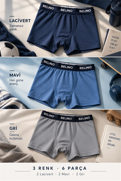 Düz Penye Likralı Erkek Çocuk Boxer 6 Lı Paket