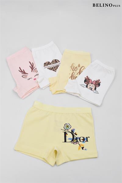 Penye LikralıI 5 Li Paket Çok Renkli Desenli Kız Çocuk Boxer
