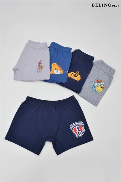 Penye Likralı 5 Li Paket Çok Renkli Desenli Erkek Çocuk Boxer