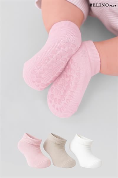 Kız Bebek Pamuklu Kaydırmaz Tabanlı Patik Çorap 3 Lü Paket