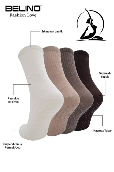 Kadınlar İçin Taban Altı Kaydırmaz Hamile, Dans ve Pilates çorabı 4 Lü Paket