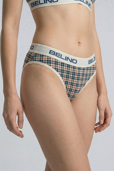 Desenli Kadın Slip Külot ve destekleyici pedli bralet takım- Plaid Timeless