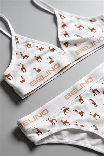 Desenli Kadın Slip Külot ve destekleyici pedli bralet takım- deer charm 