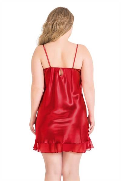 Arias Closet Büyük Beden Kırmızı Kısa Saten Gecelik