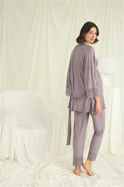 Dantelli Hamile Lohusa 3lü Pijama Takımı