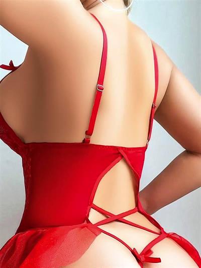 Kırmızı Dantel Detaylı Önü Dekolteli Fantezi Babydoll