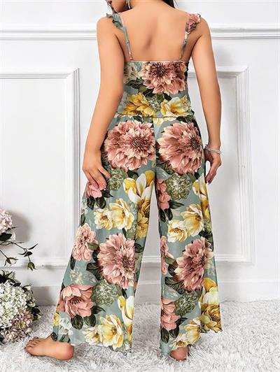 Özel Tasarım Büyük Beden Çiçek Desenli 2li Pijama Takımı