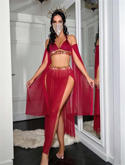 Kadın Fantazi Kırmızı Özel Tasarım Harem Fantezi Kostüm 2271