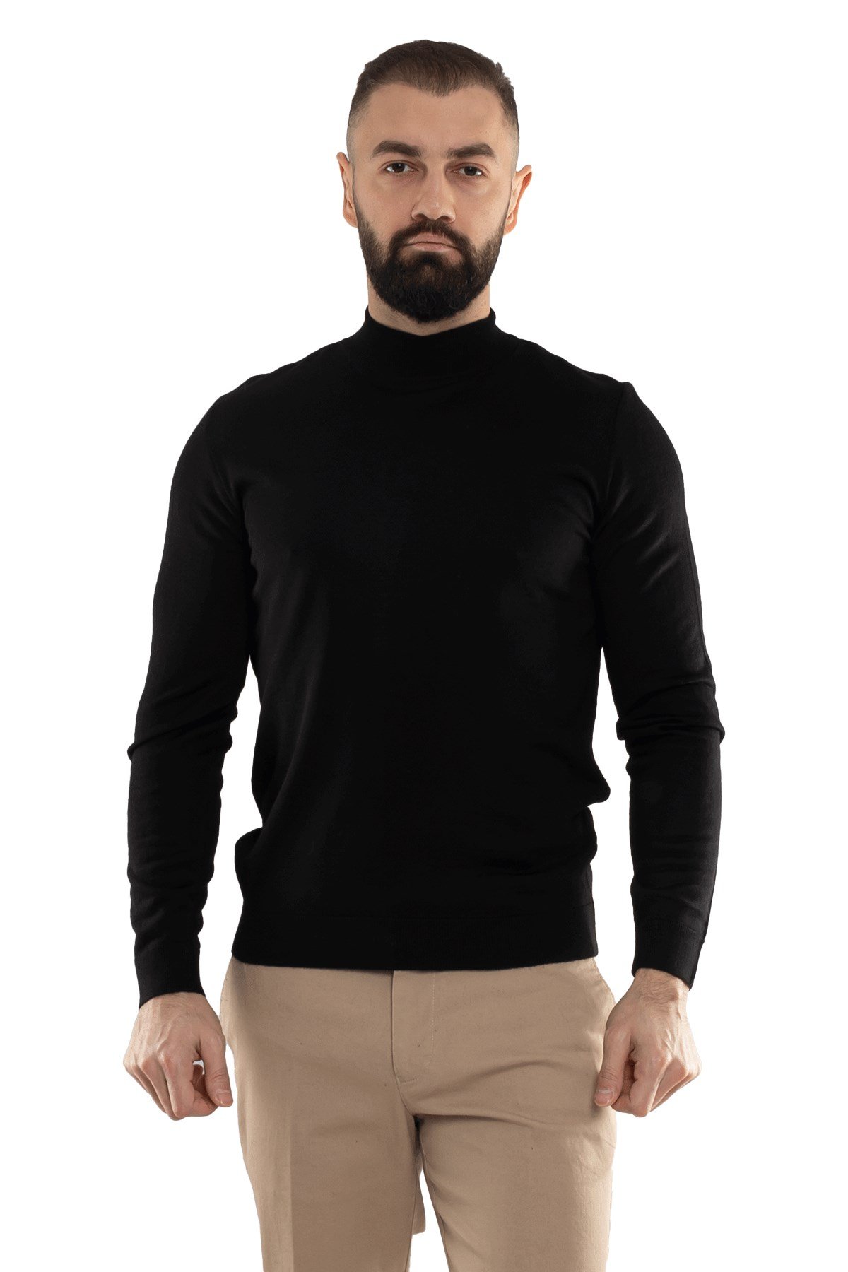 12108 Yarım Balıkçı Yünlü Triko Erkek Kazak