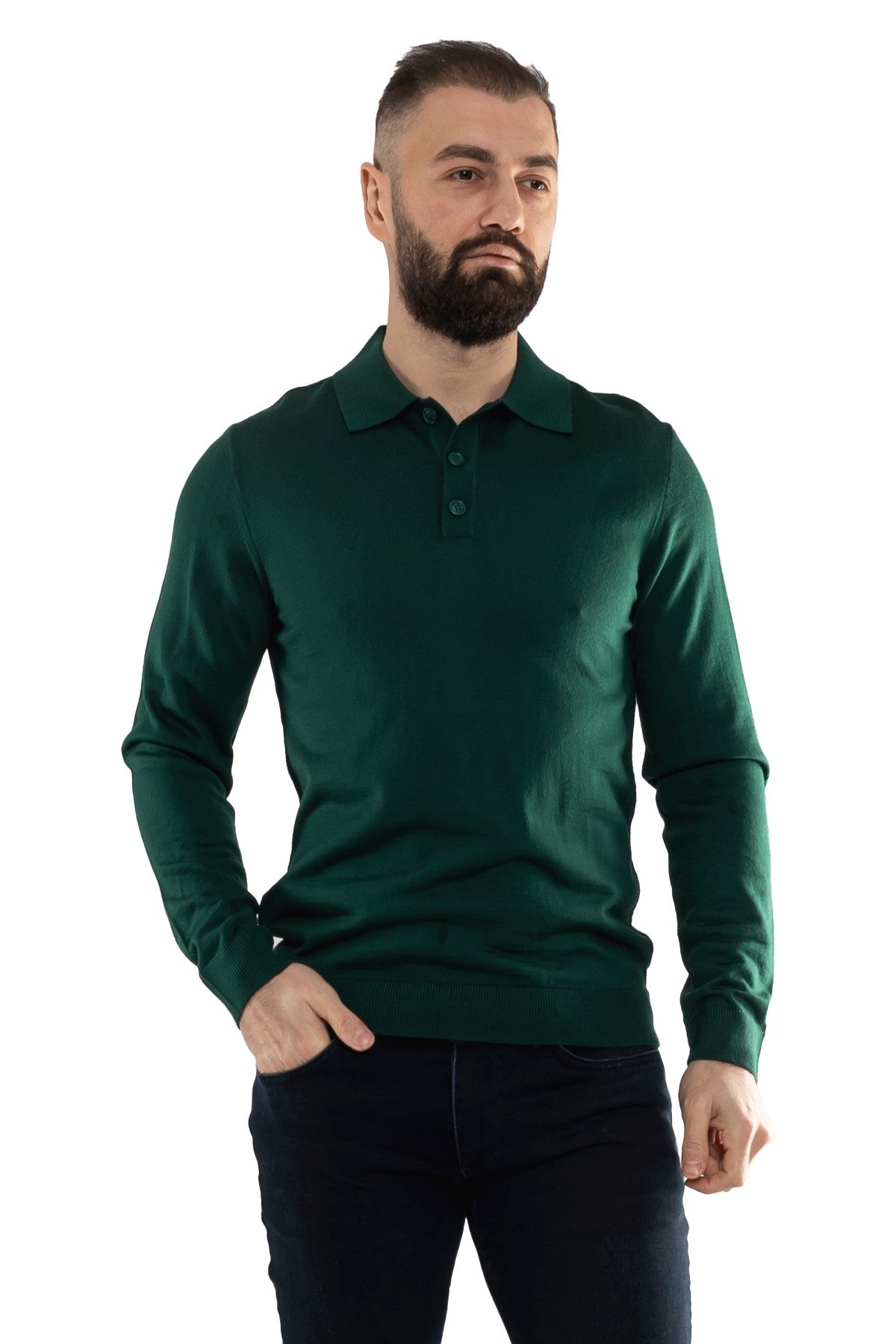 12120 Polo Yaka Düğmeli Triko Kazak