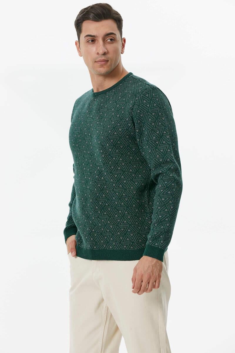 14225 Yünlü Sıfır Yaka Desenli Erkek Triko Kazak