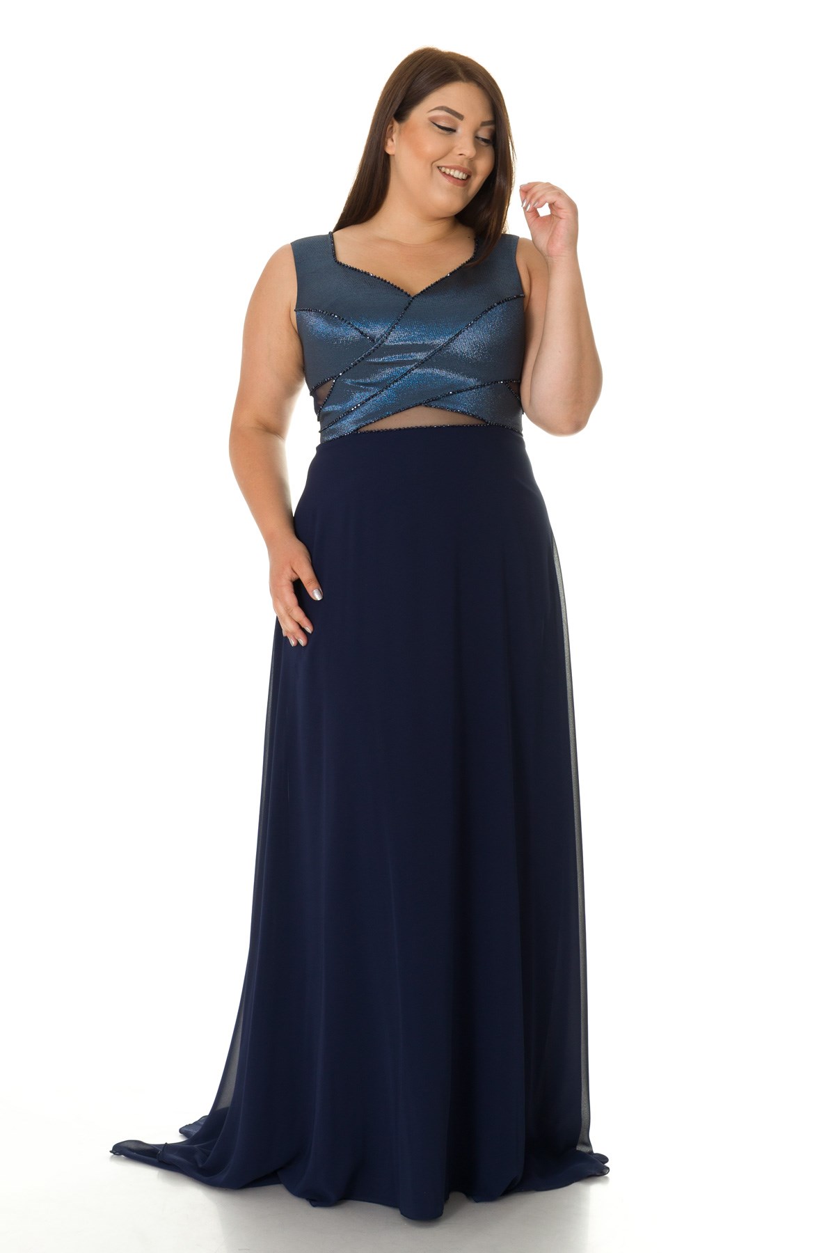 18181 BELİ PENCERELİ ÖNÜ ÇAPRAZ SİMLİ UZUN ABİYE