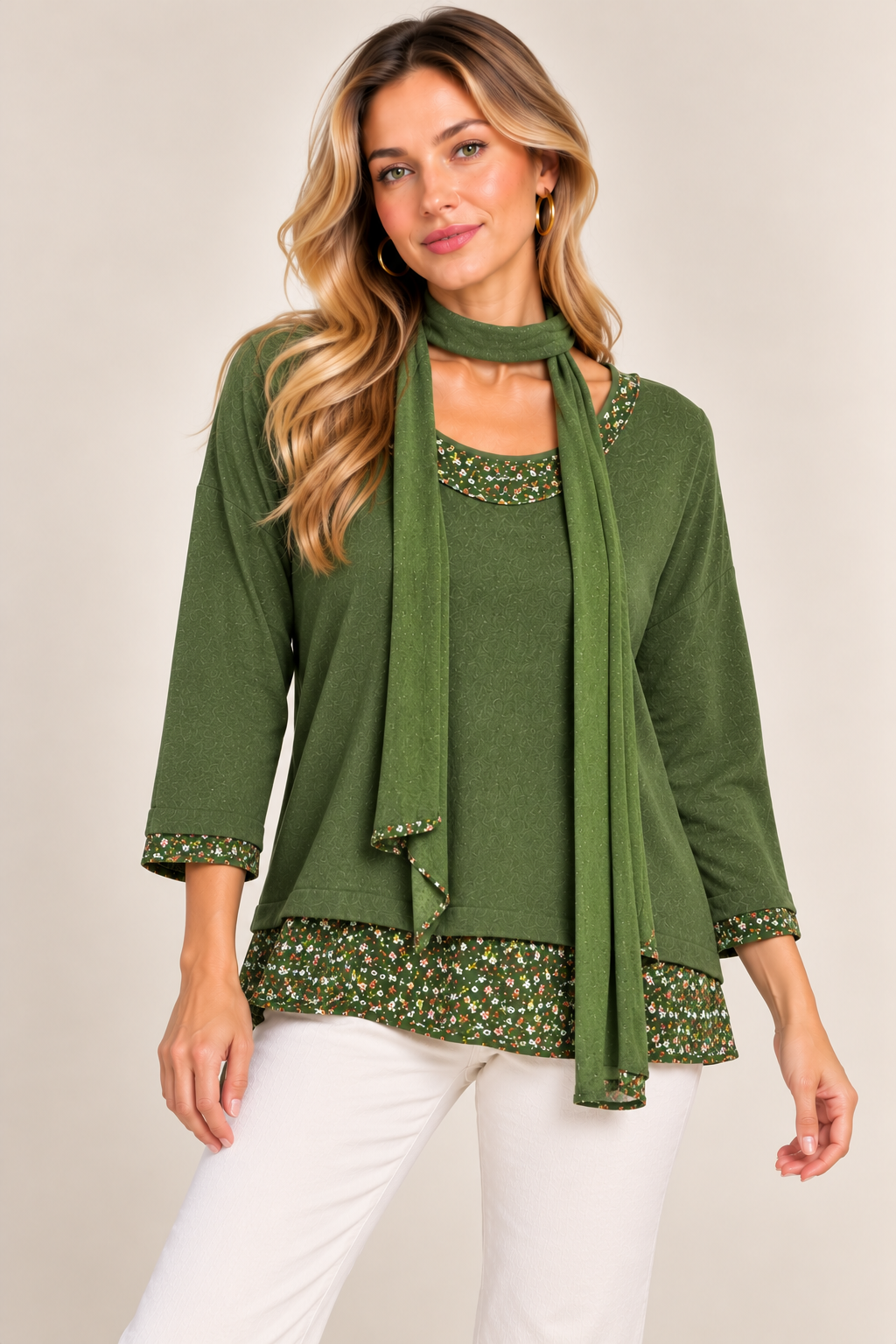 19005 2li Çıtır Desen Fularlı Bluz