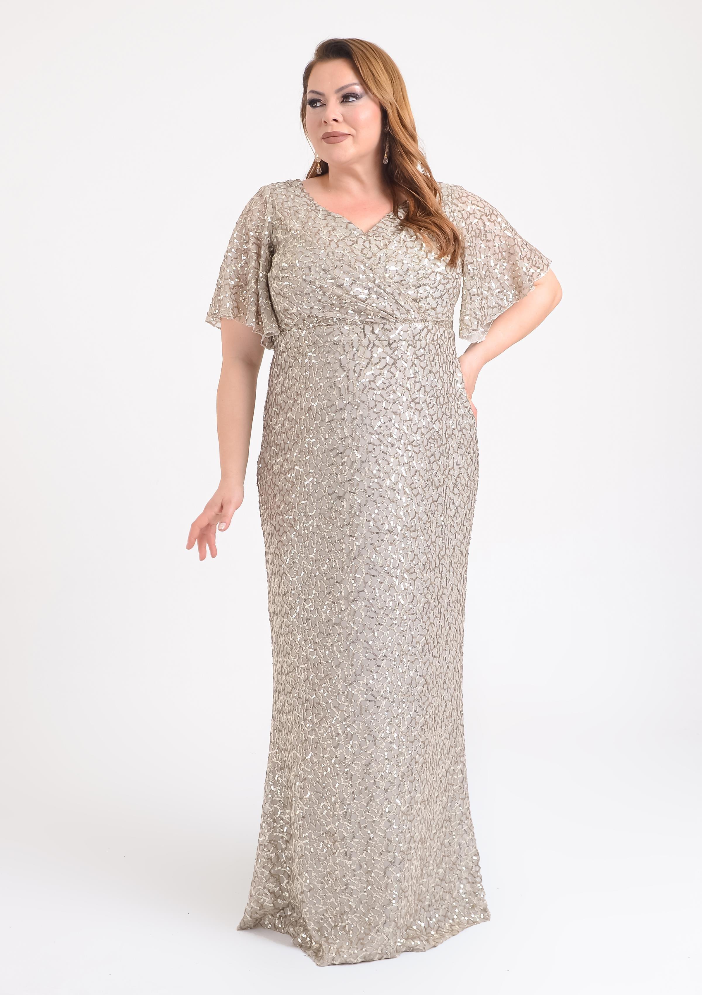 2408 Büyük Beden Vyaka Pulpayet Mendil Kol Uzun Elbise