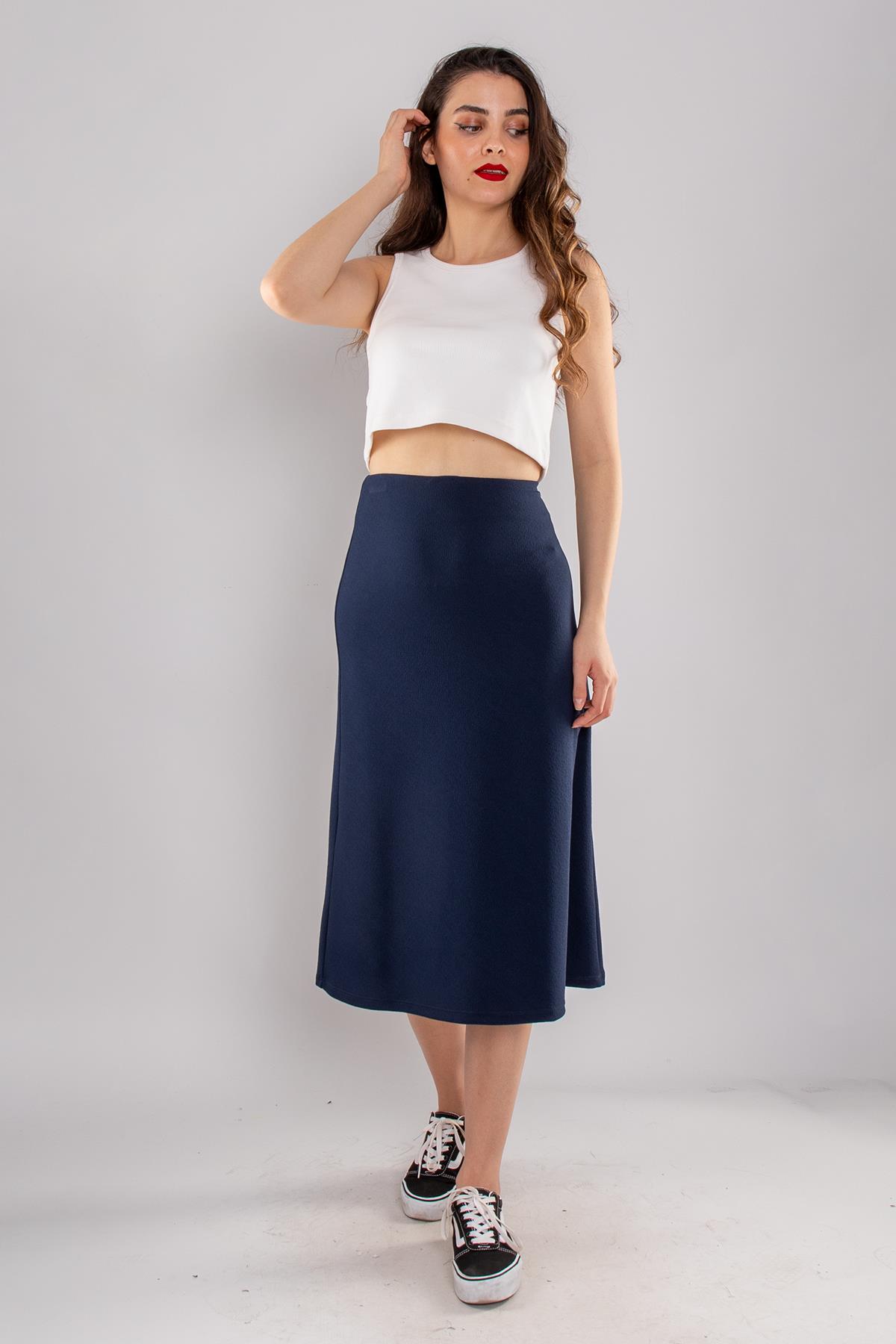 2703 Jarse Kumaş Likralı Midiboy Kadın Çan Etek