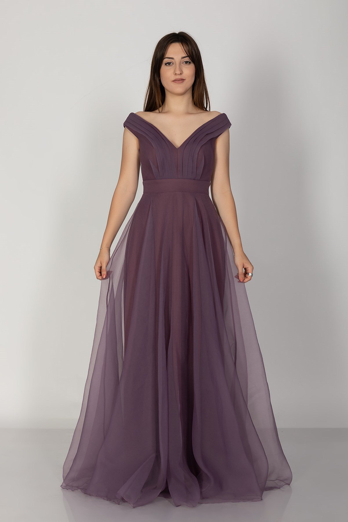 3038 Yaka Drapeli Organze Nişanlık Abiye