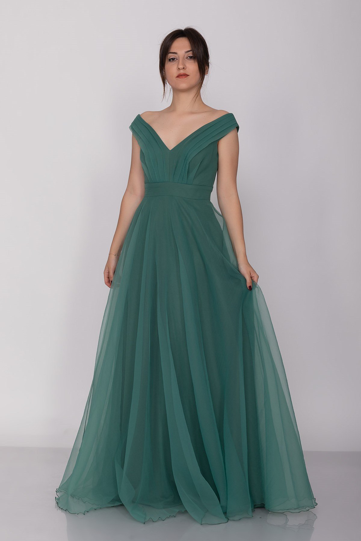 3038 Yaka Drapeli Organze Nişanlık Abiye