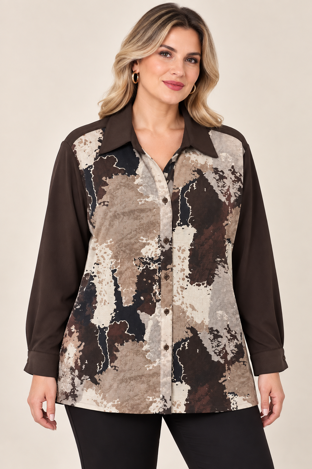 3418 Battal Batik Desen Düğmeli Modal Gömlek