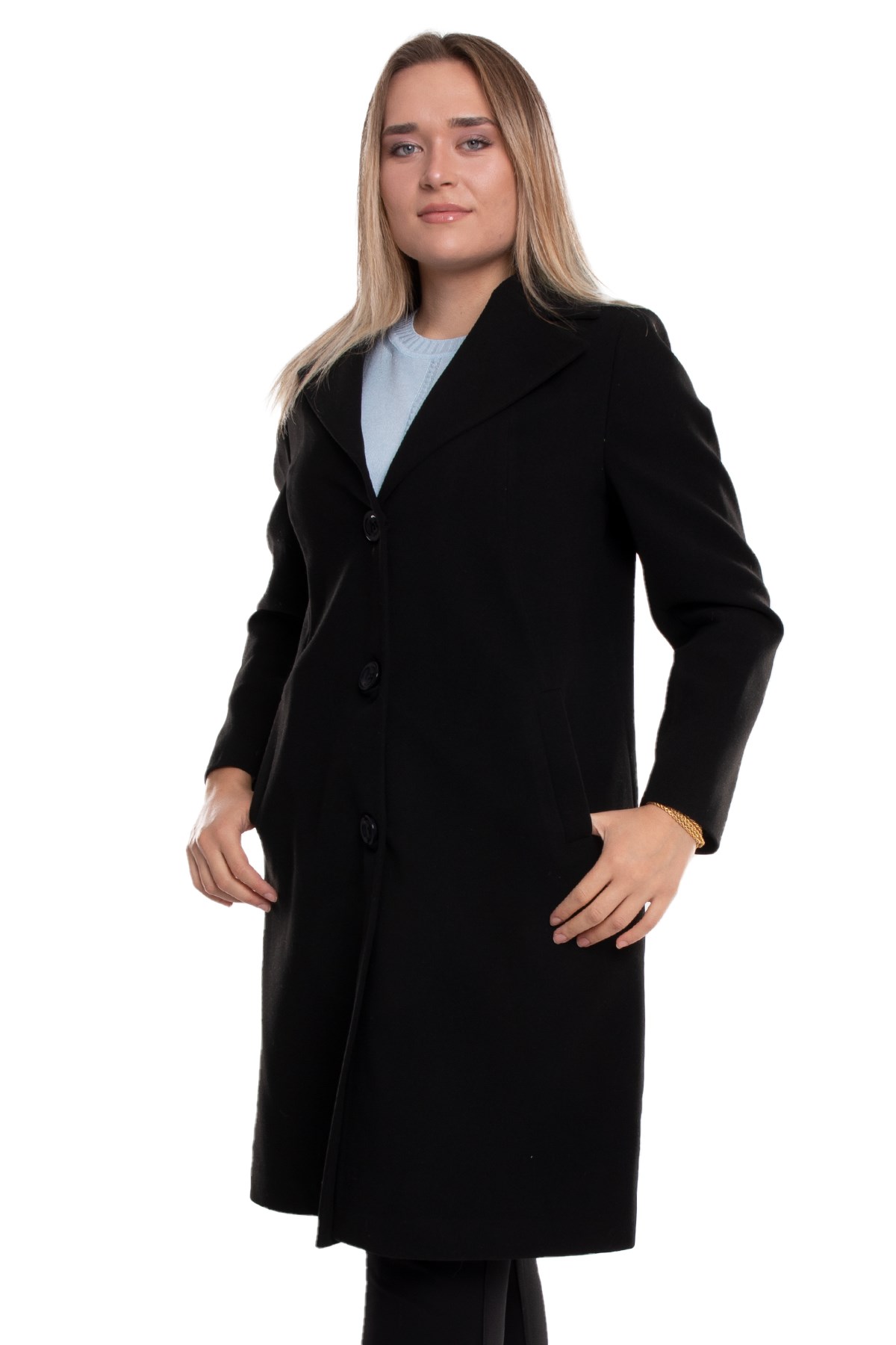 3857 Büyük Beden P.M. Düğmeli Erkek Yaka Midiboy Kadın Kaşe Kaban