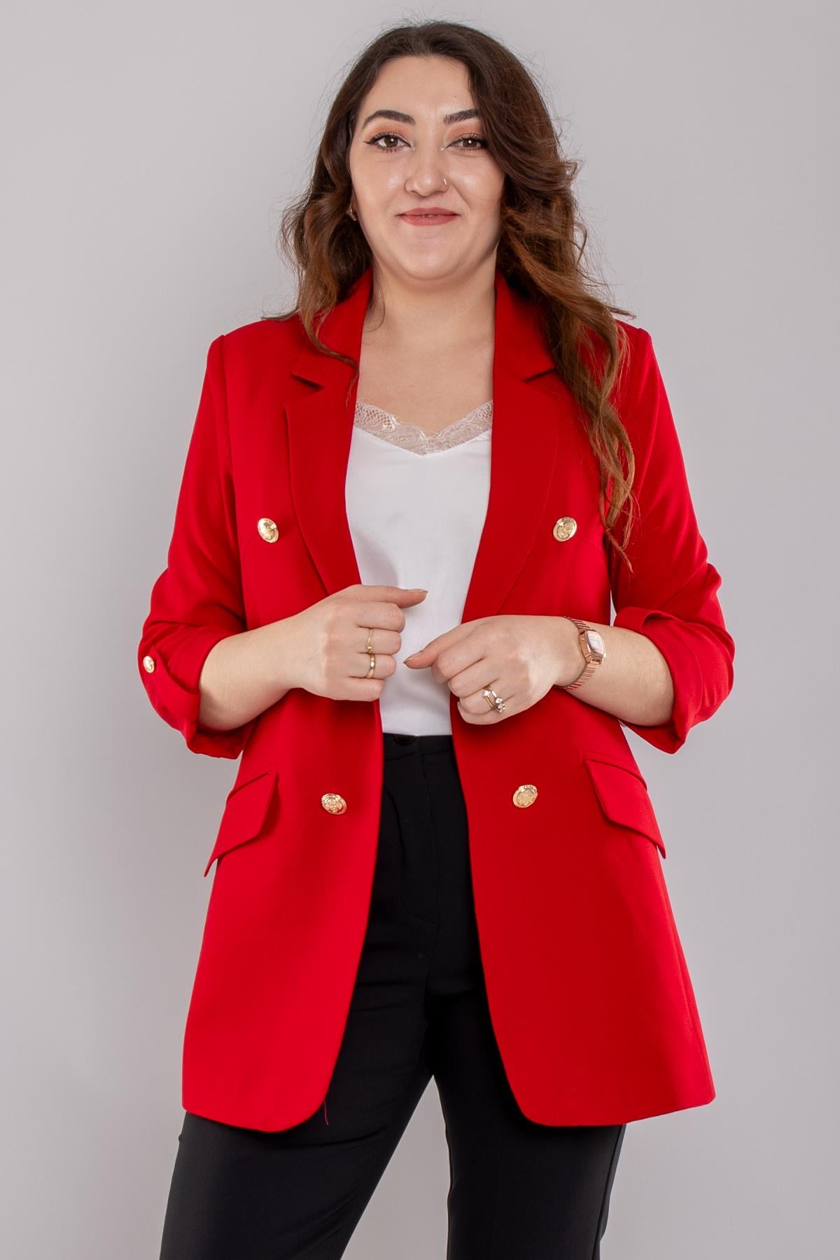 4602 Gold Düğmeli Blazer Tunik Ceket