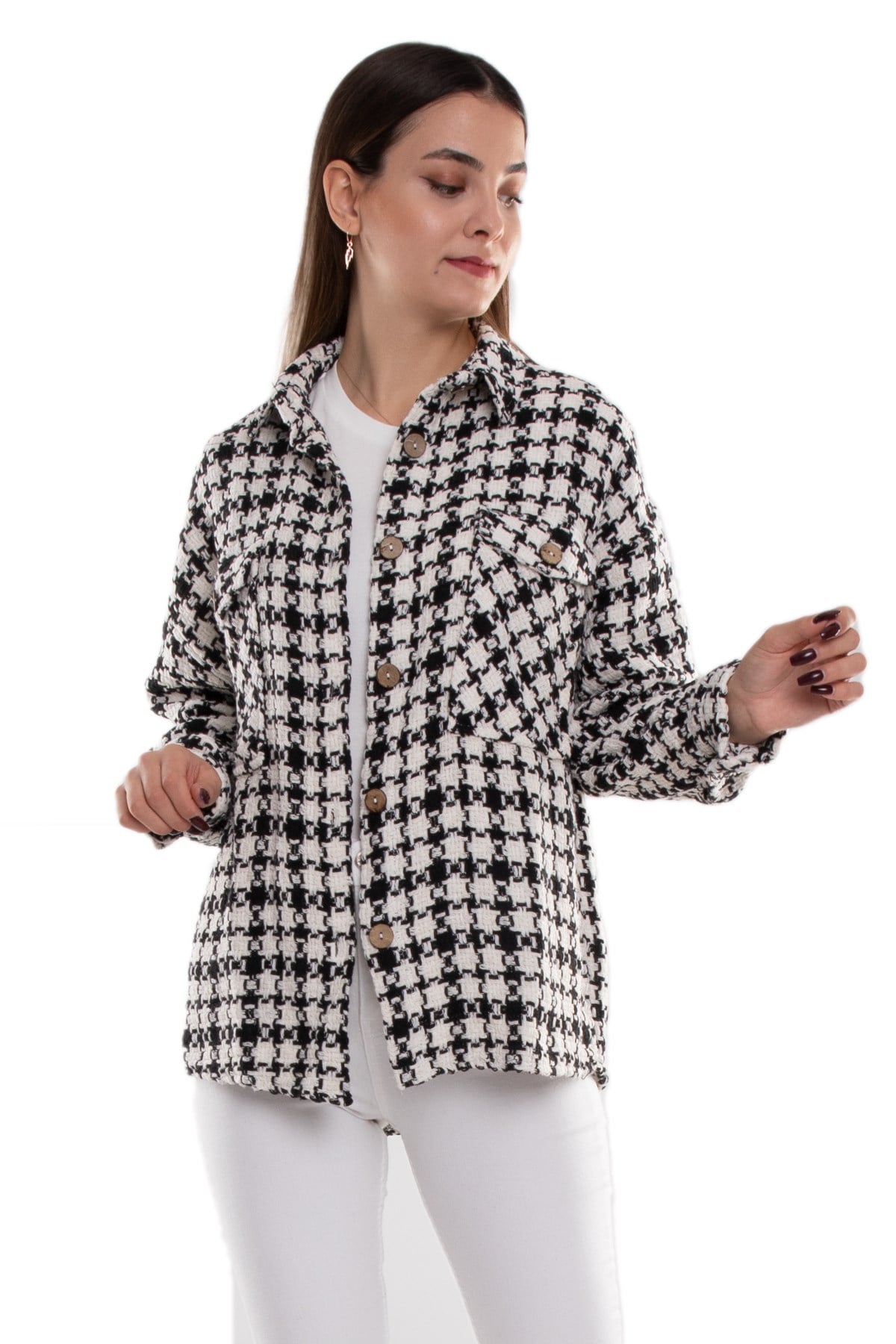 4170 Kazağı Desen Çift Cep Pamuklu Gömlek