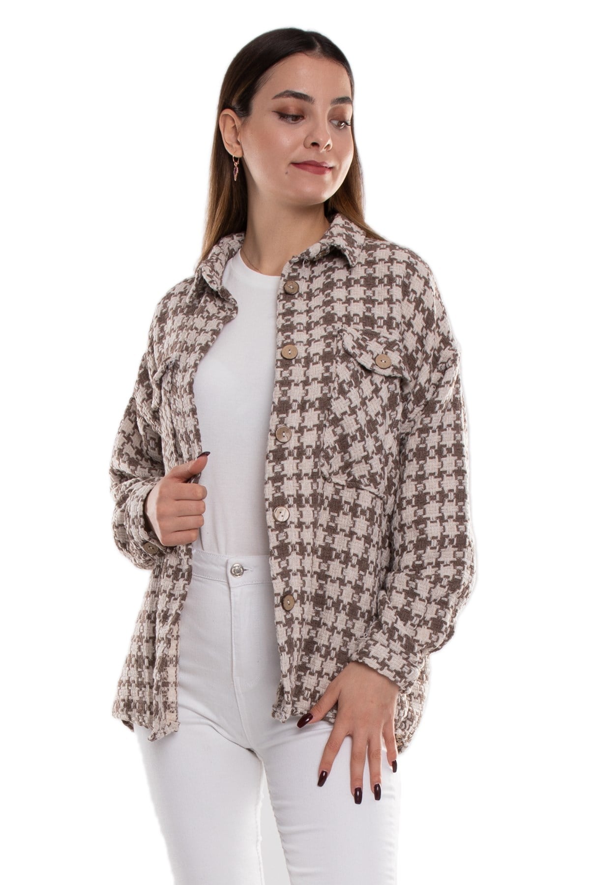 4170 Kazağı Desen Çift Cep Pamuklu Gömlek