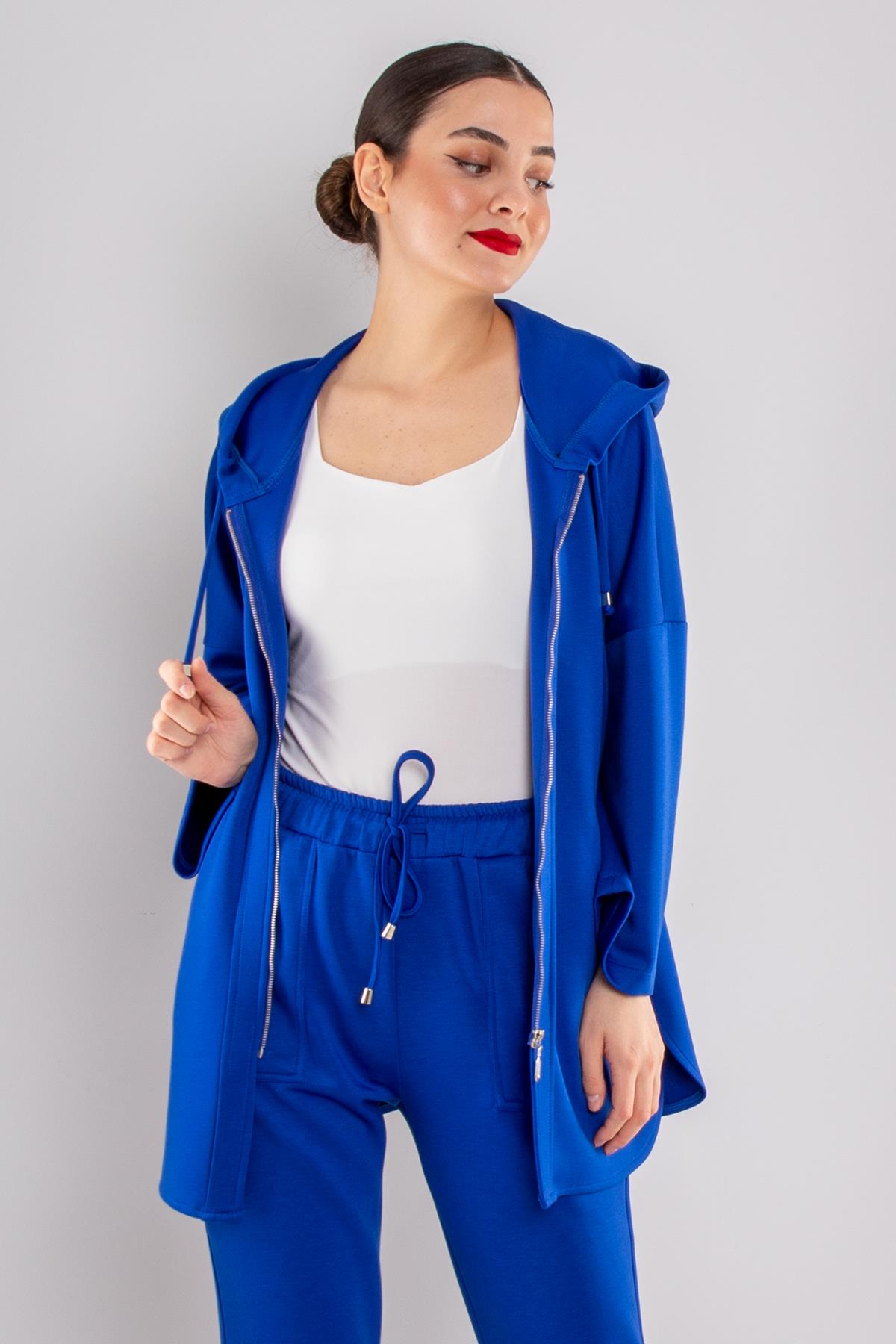 5001 Büyük Beden Oysho Kapüşonlu Fermuarlı Düşük Kol Sweat