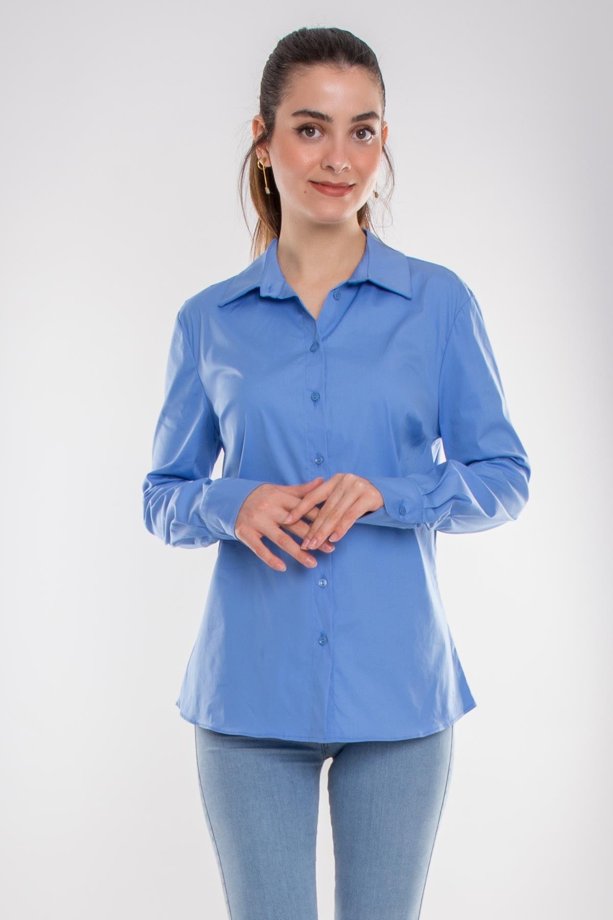 50661 Pamuklu Düz Kadın Gömlek