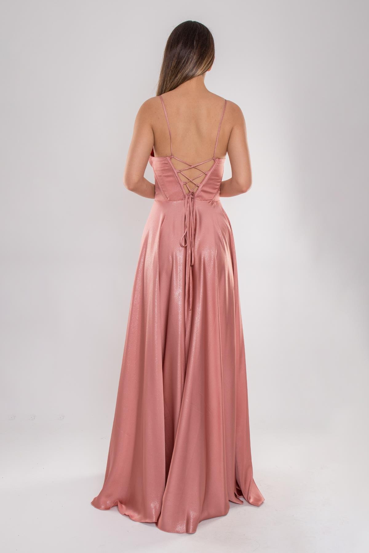 5083 İp Askı Beli Balen Laklı Kloş Uzun Elbise