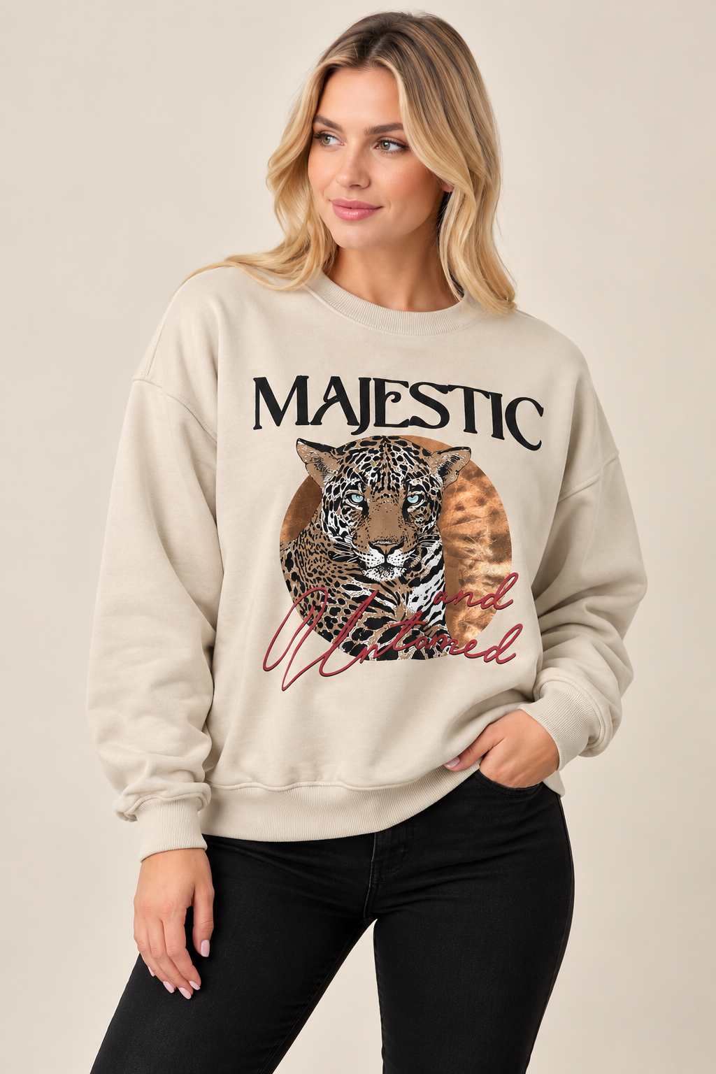5531 Majectic Kaplan Baskılı Bisiklet Yaka Sweat