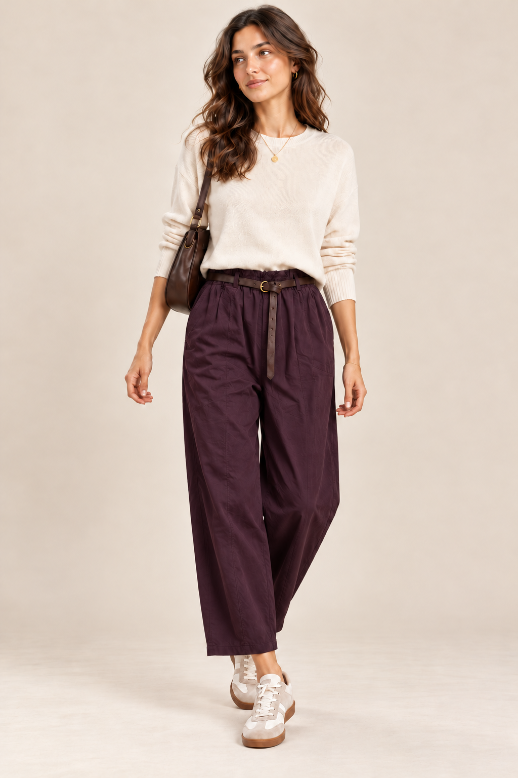 63386 Düz Kemerli Kanvas Pantolon