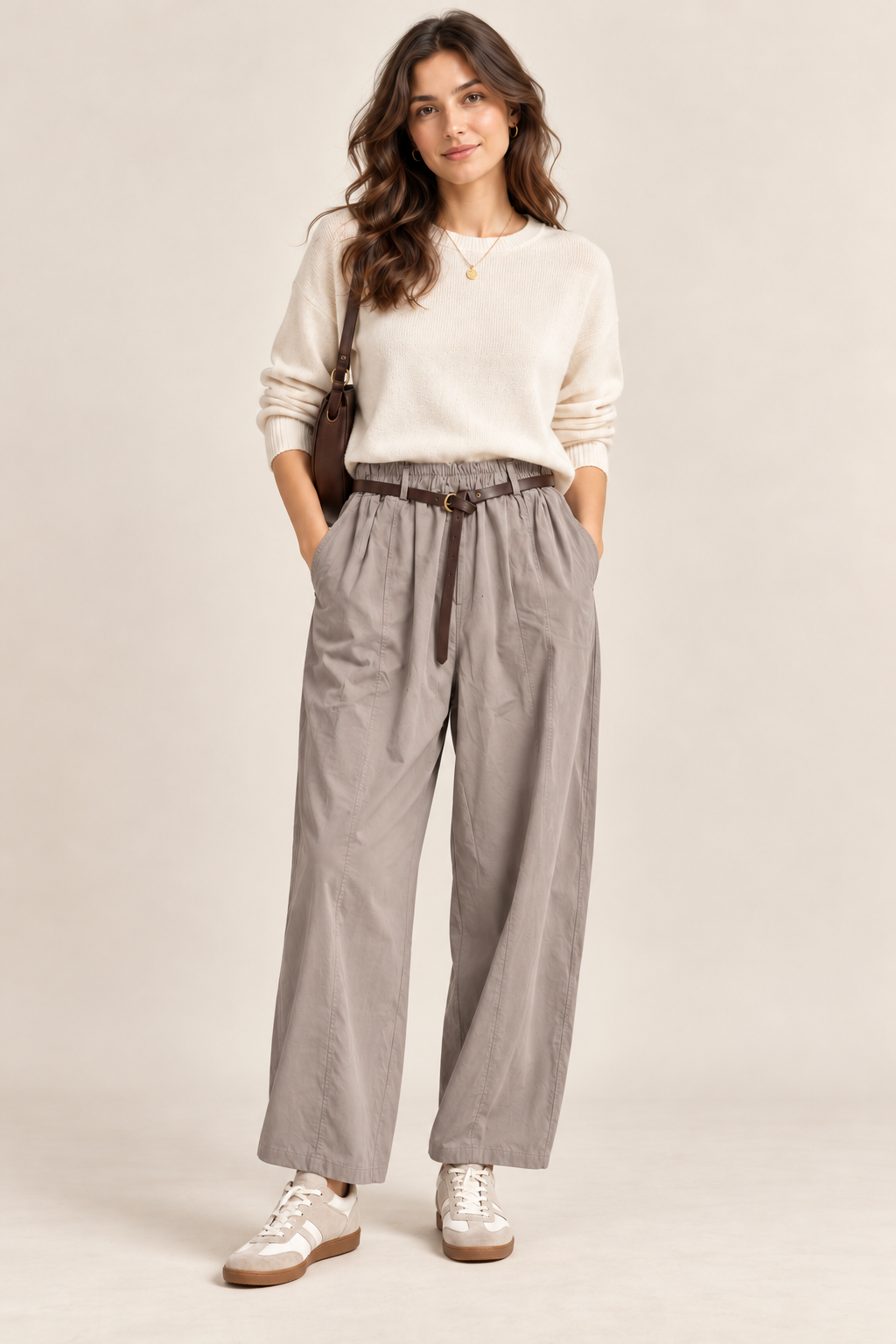 63386 Düz Kemerli Kanvas Pantolon