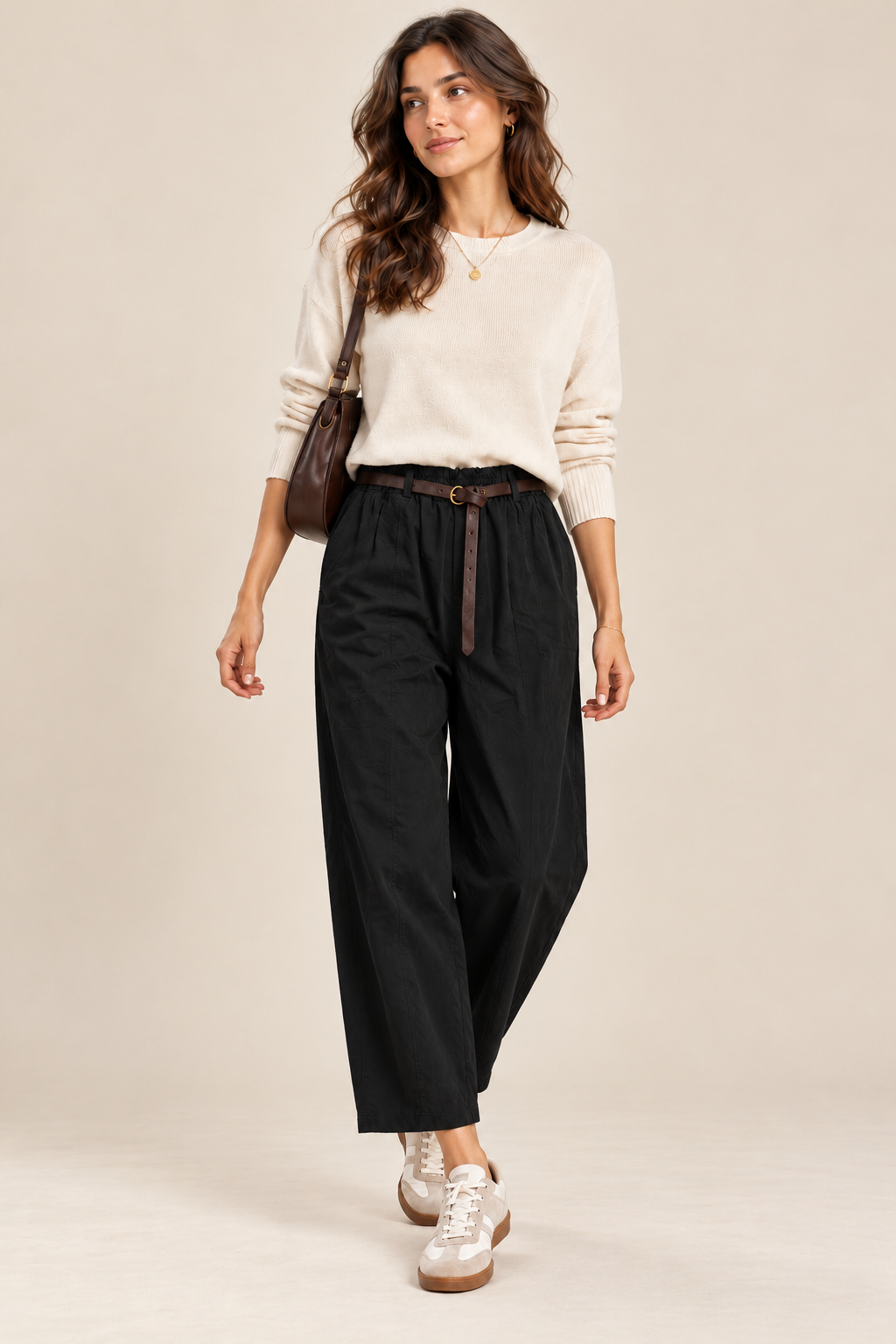 63386 Düz Kemerli Kanvas Pantolon