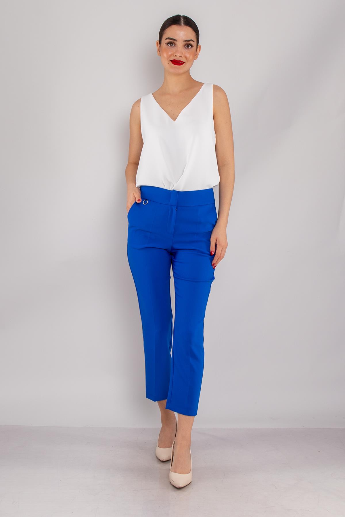 70593 Yan Cep Mini Tokalı Kadın Pantolon