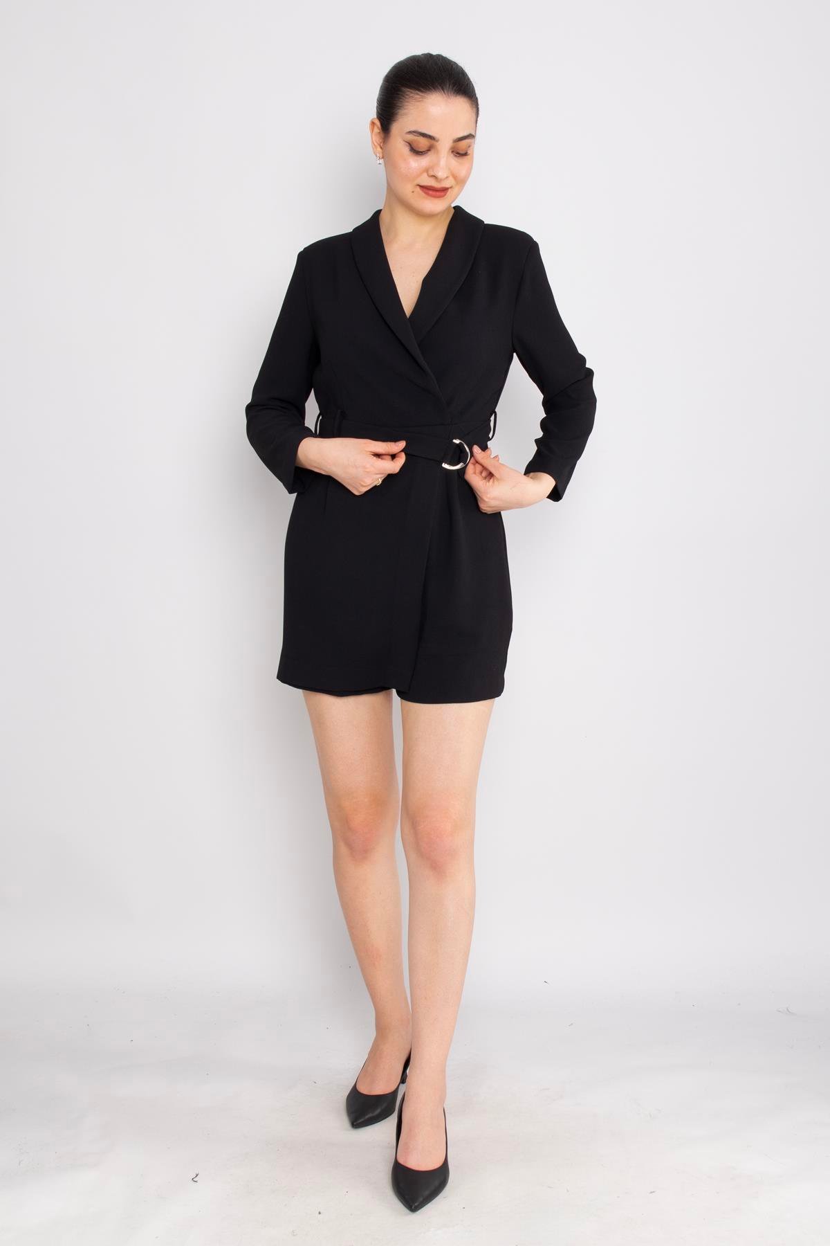 70807 Önden Kapaklı Vatkalı Kruvaze Yaka Kısa Krep Tulum