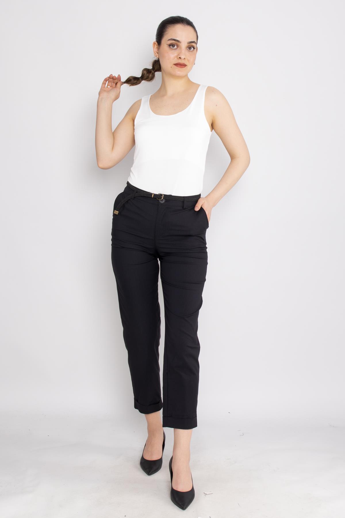 70817 Kanvas Duble Paça Kemerli Pantolon