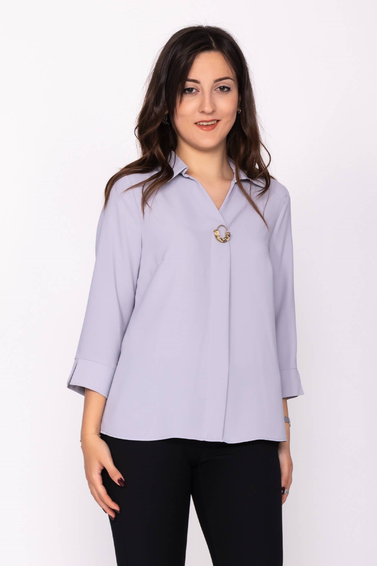 81285 Broşlu Truvakar Kol Krep Bluz