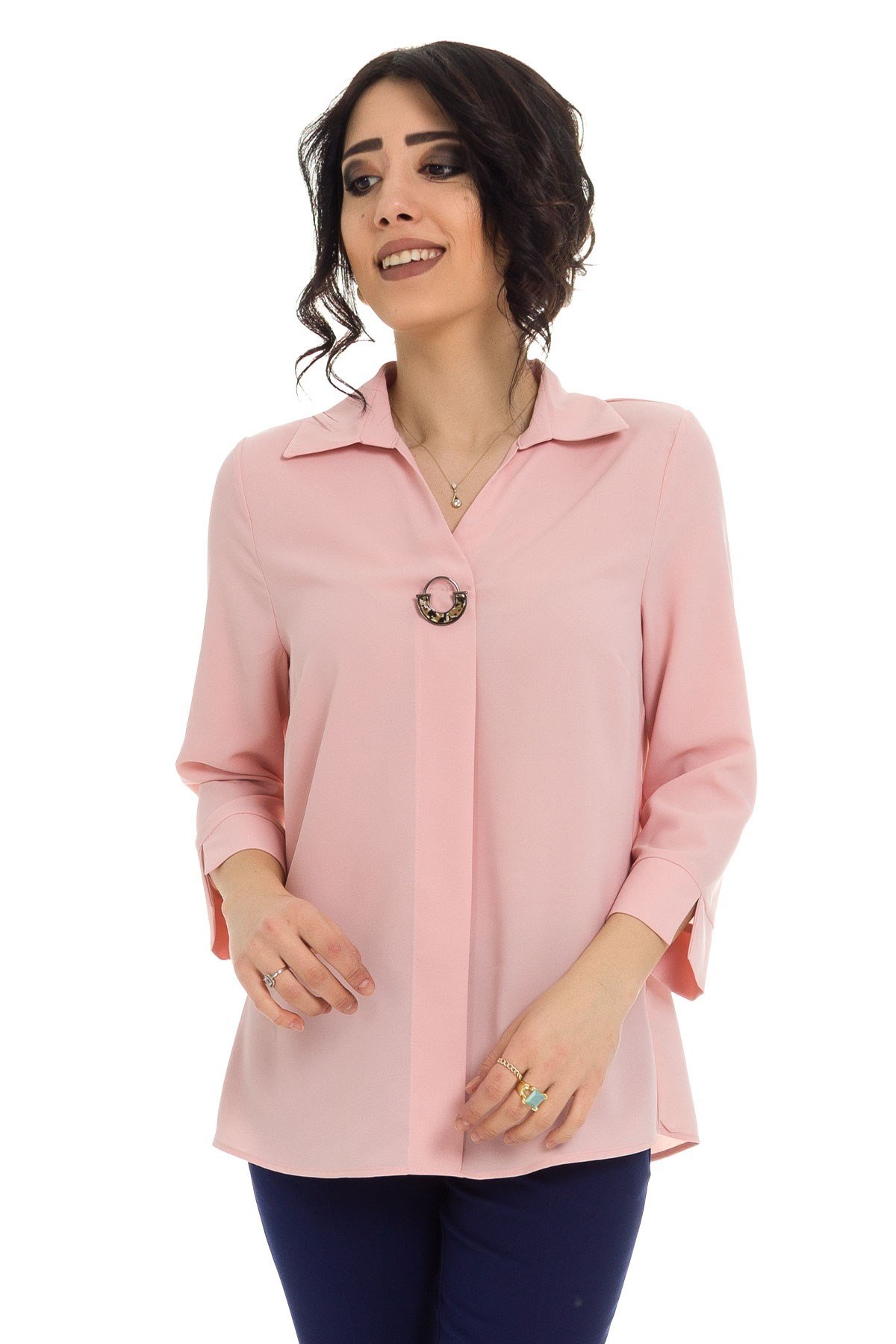 81285 Broşlu Truvakar Kol Krep Bluz