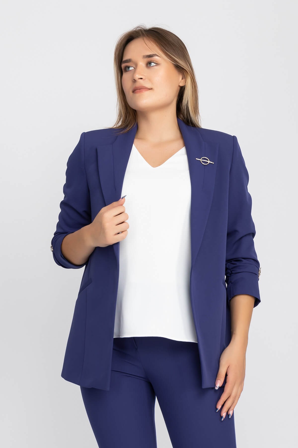 90503 Broşlu Büzgülü Kol Astarlarlı Blazer Ceket