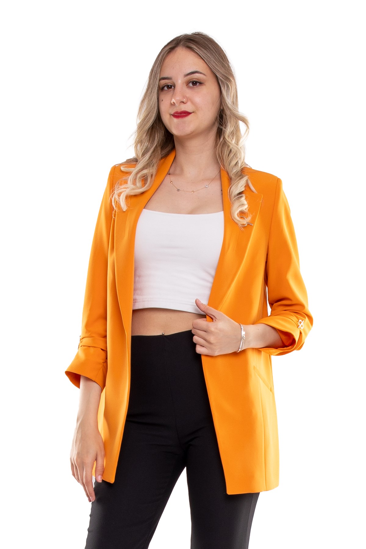 90503 Broşlu Büzgülü Kol Astarlarlı Blazer Ceket